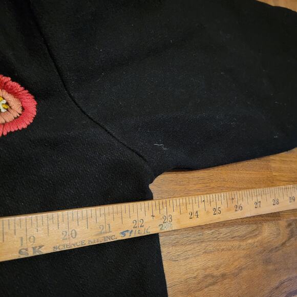 Vintage Fresh Groove Embroidered Floral 100% Wool Jacket Black Womens Petite XL - Picture 6 of 8